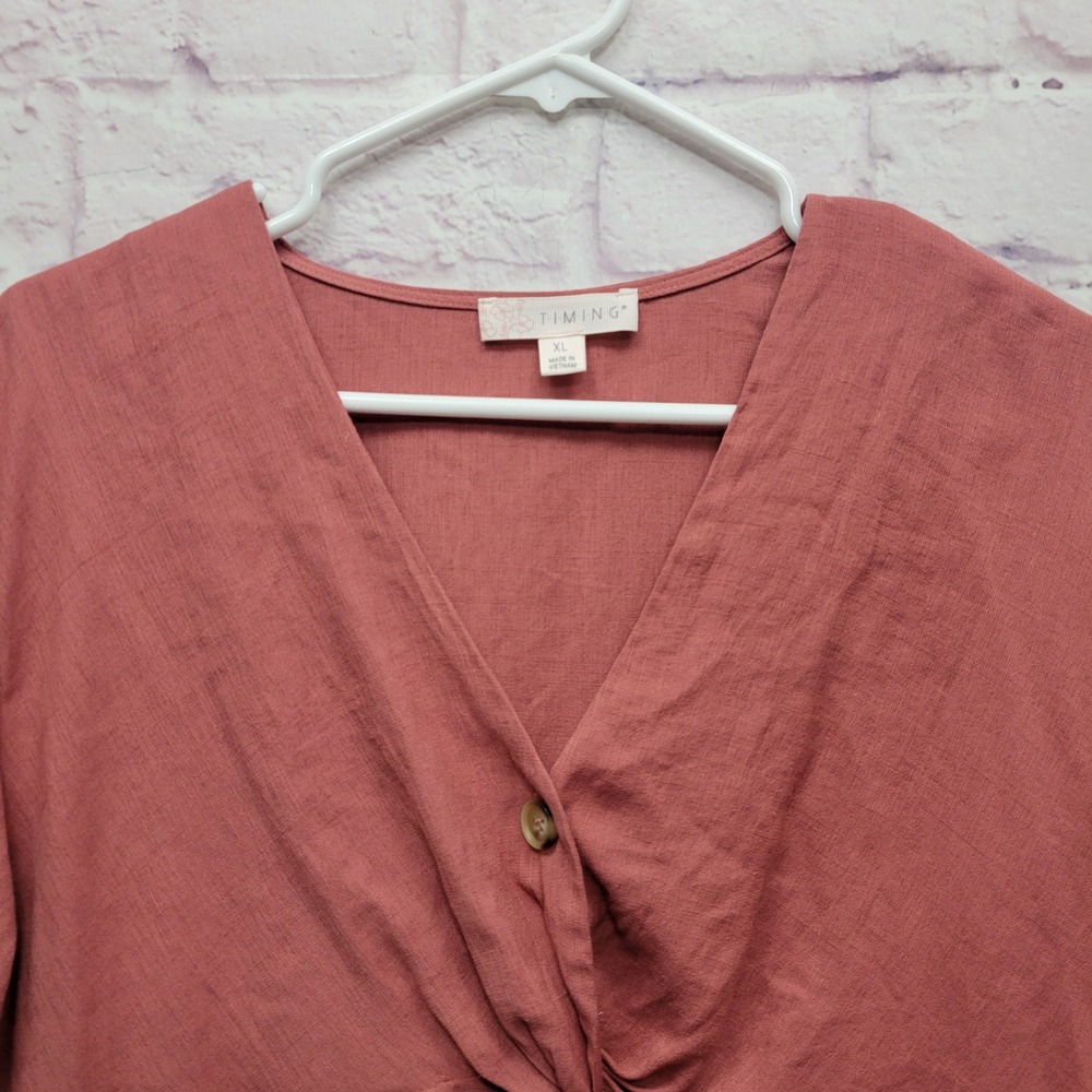Y2K TIMING Knot Front Bell Sleeve Crop Top Womens XL Granola Coquette Feminine - Picture 3 of 10